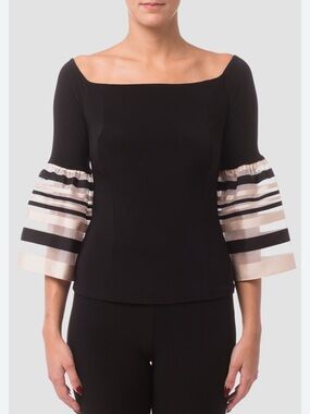 Joseph Ribkoff Black Bell Sleeve Top Shadow Stripe Size 20 Chic